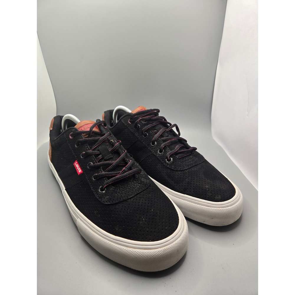 Levi's Men's‎ Comfort Casual Sneakers Black Suede Leather Red Logo Size 11